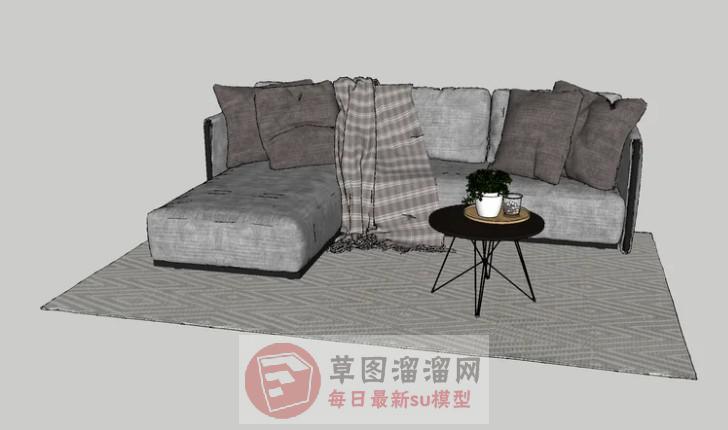 布艺L型沙发SU模型