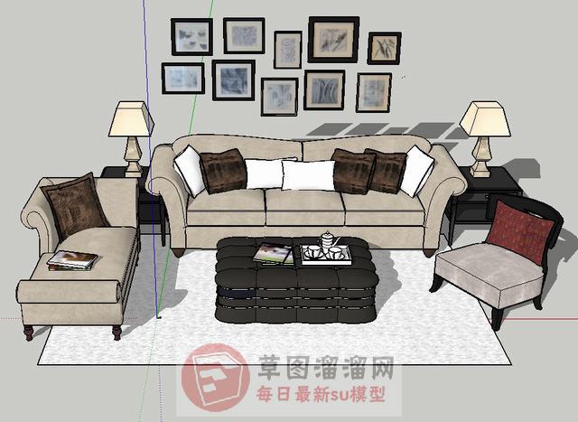 沙发茶几台灯SU模型