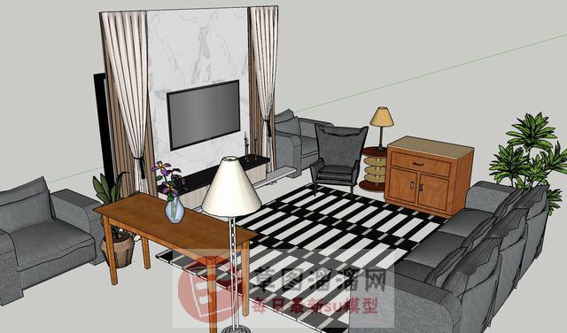 客厅沙发电视柜SU模型