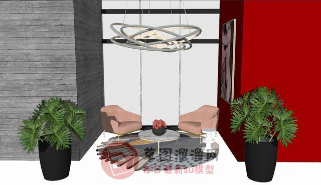 客厅扶手沙发SU模型