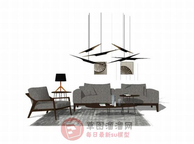 沙发茶几吊灯SU模型