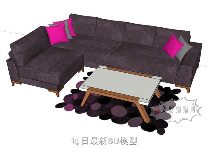 L型沙发茶几SU模型