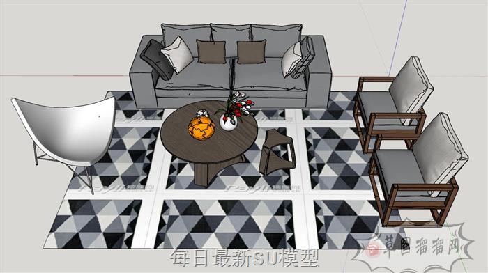沙发茶几地毯SU模型