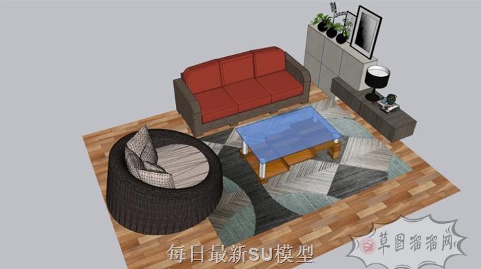 沙发茶几边桌柜SU模型