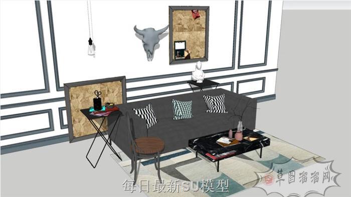 工业风沙发茶几SU模型