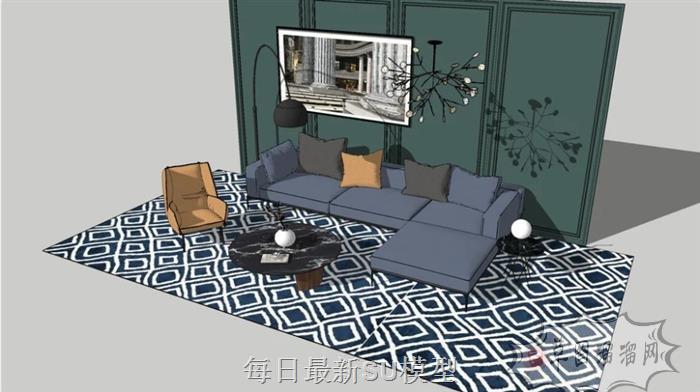 简约沙发茶几SU模型