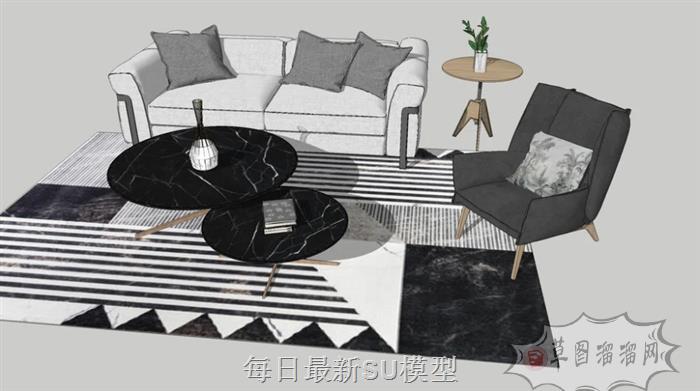 北欧沙发茶几SU模型