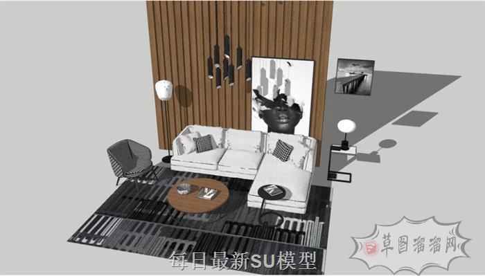 L形沙发茶几SU模型