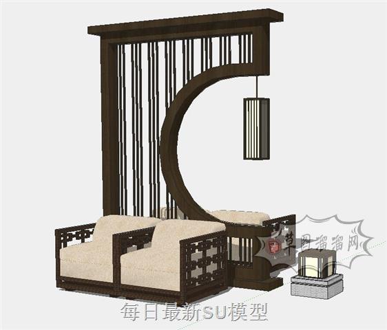 中式扶手椅沙发SU模型