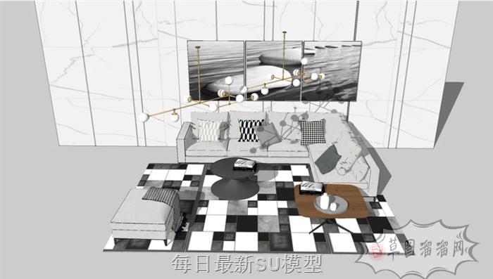 L型沙发茶几SU模型