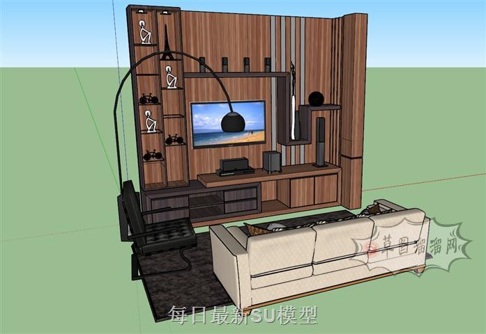 电视柜沙发落地灯SU模型