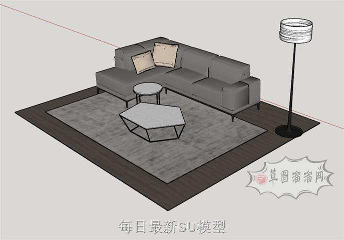 沙发茶几落地灯SU模型