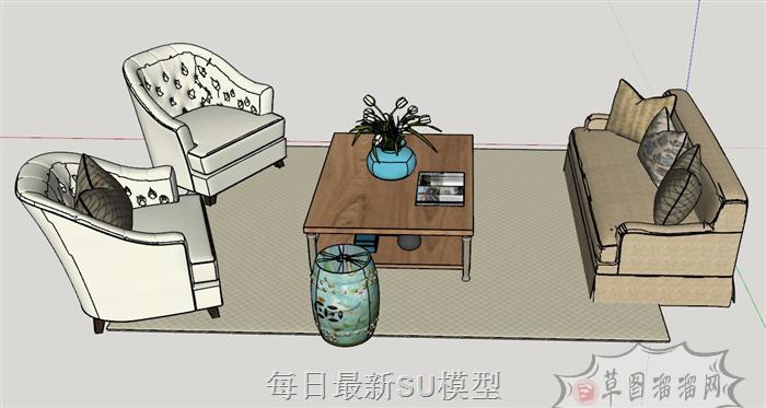 沙发茶几SU模型