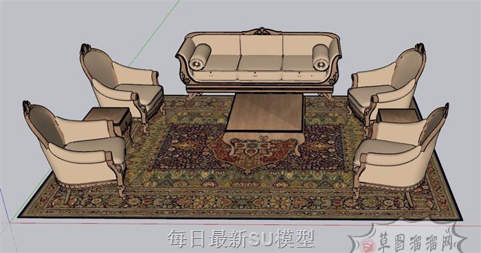 欧式沙发茶几SU模型