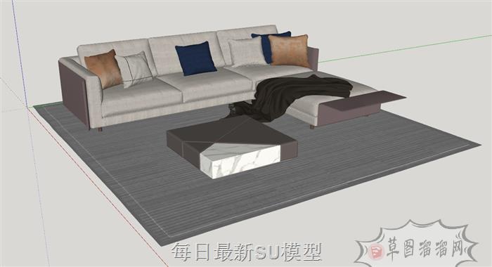 L型沙发茶几SU模型