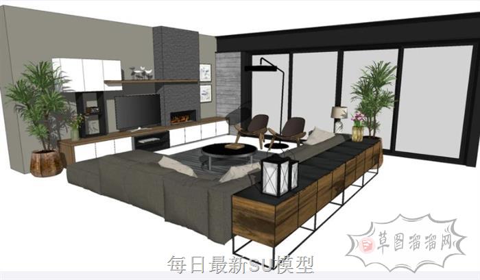 客厅沙发电视柜SU模型