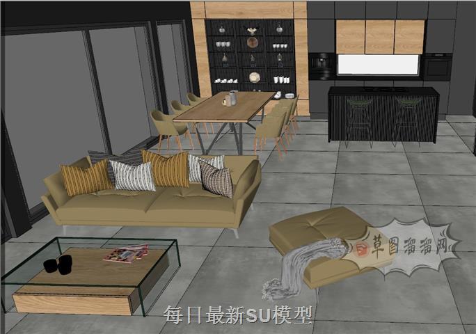 客厅沙发厨房SU模型
