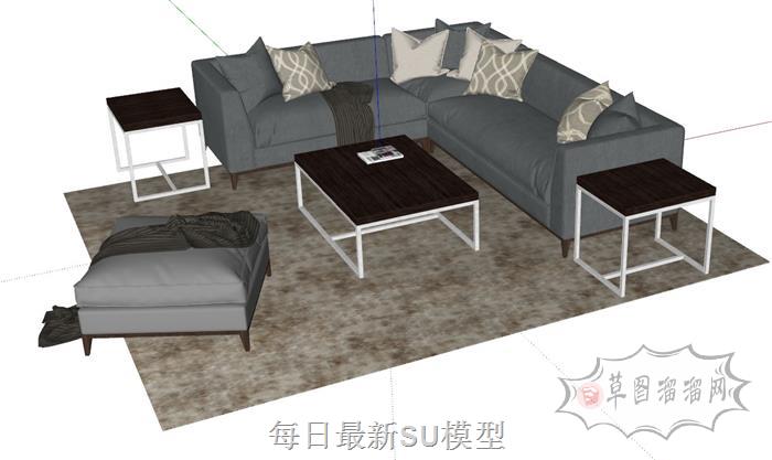 L型沙发茶几SU模型