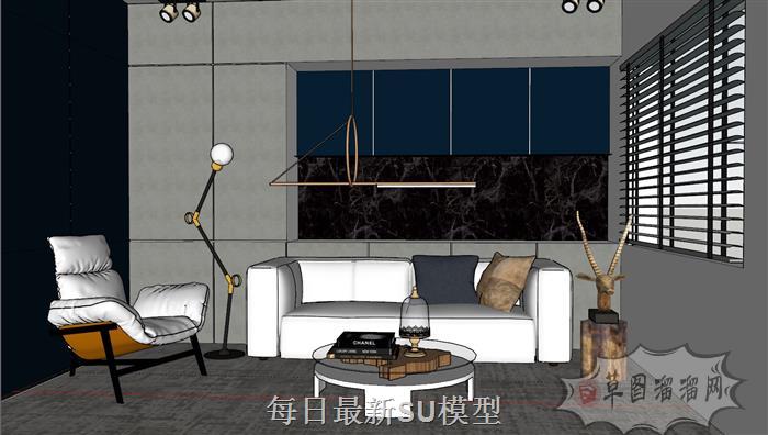 沙发茶几落地灯SU模型