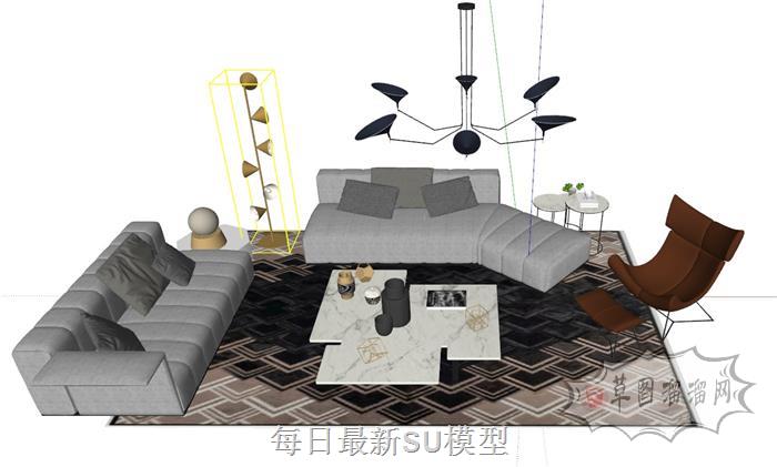 沙发茶几吊灯SU模型
