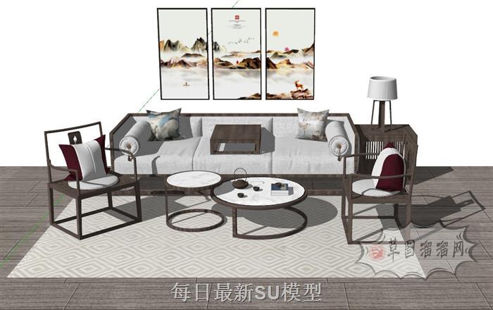 中式沙发茶几SU模型