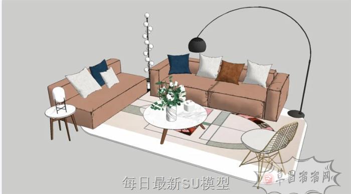 沙发落地灯茶几SU模型