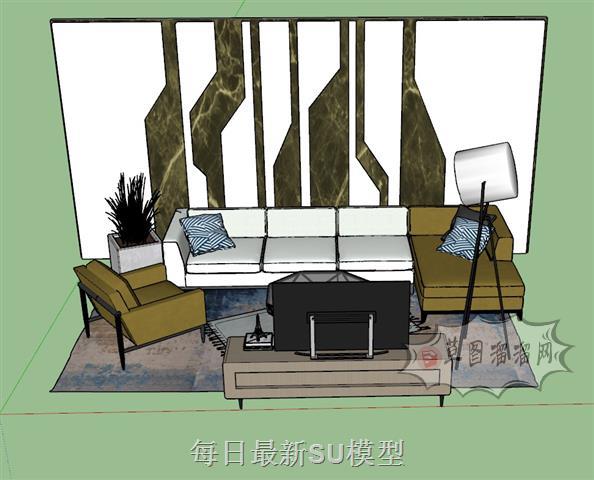 沙发茶几落地灯SU模型