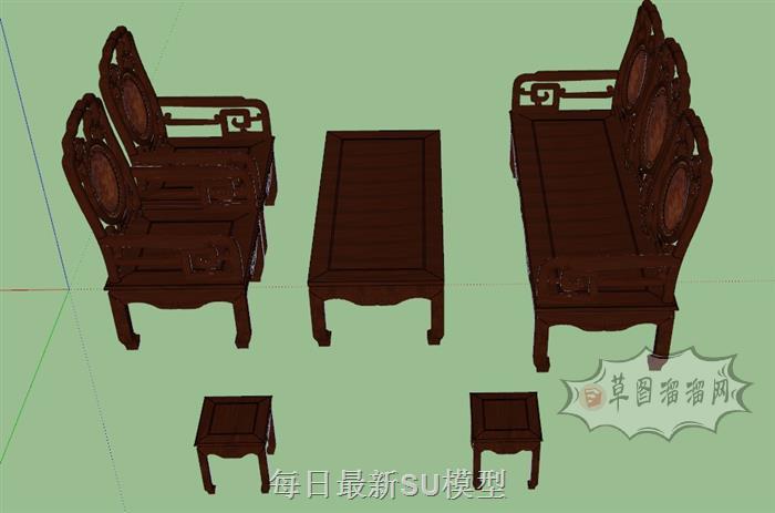中式沙发茶几SU模型