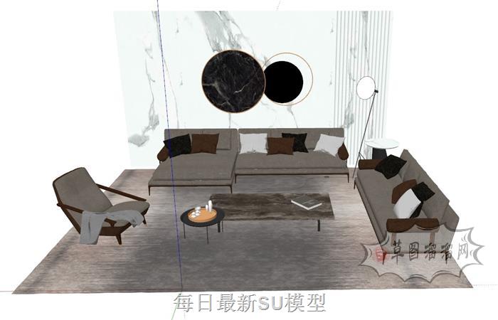 沙发茶几落地灯SU模型