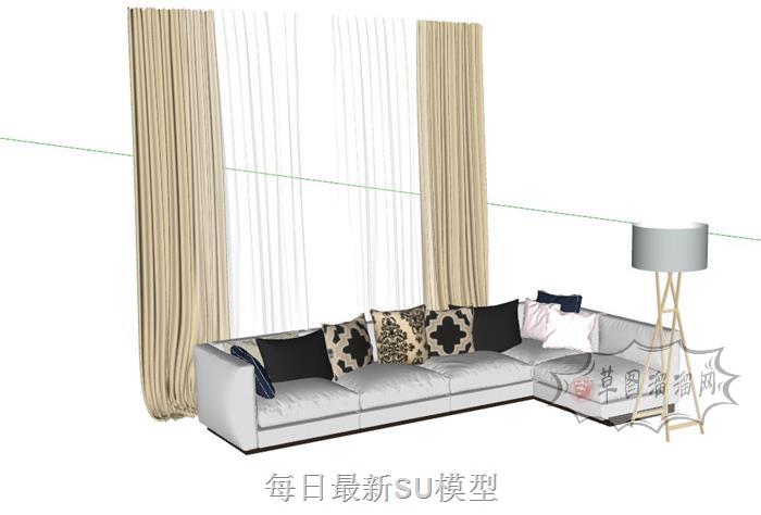 L型沙发窗帘SU模型