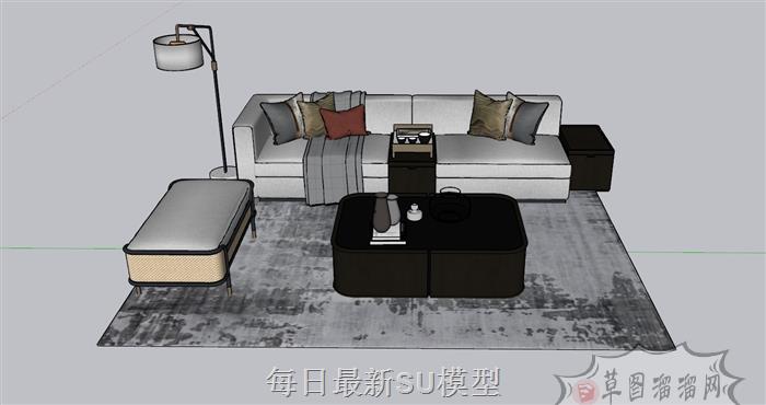 中式沙发茶几SU模型