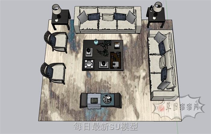 中式沙发茶几SU模型