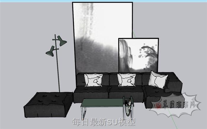 沙发茶几落地灯SU模型