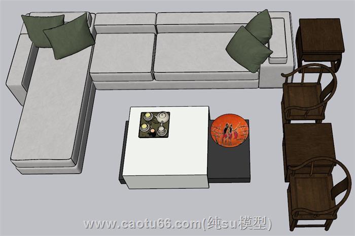 客厅L形沙发SU模型