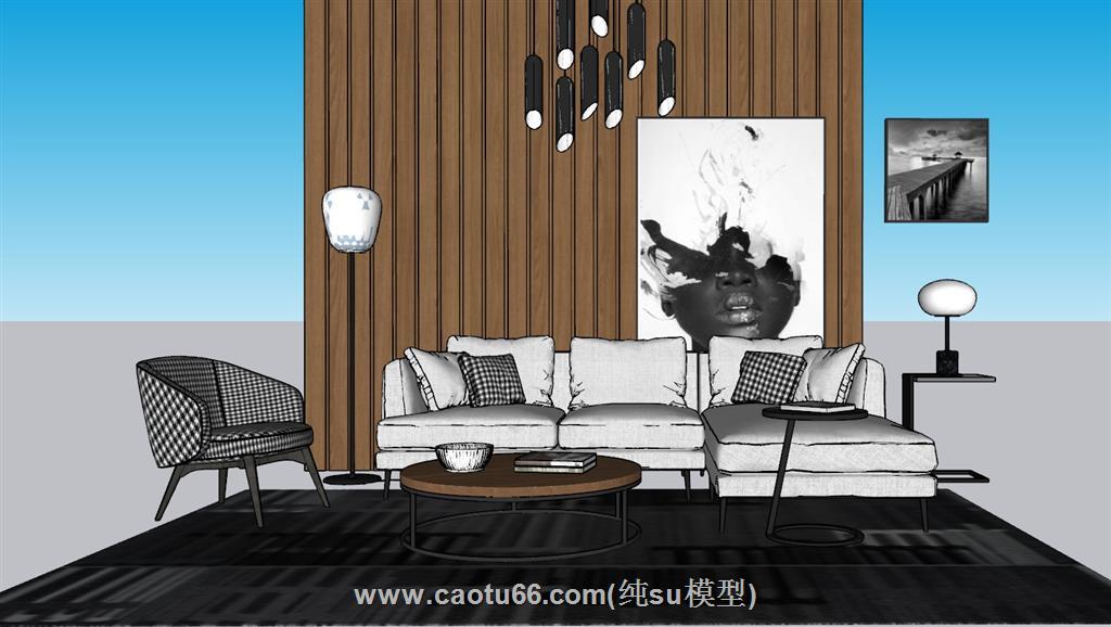 北欧客厅沙发SU模型