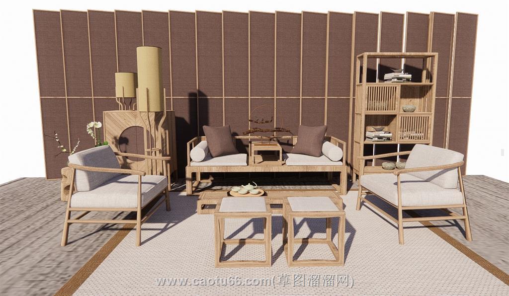 新中式沙发SU模型