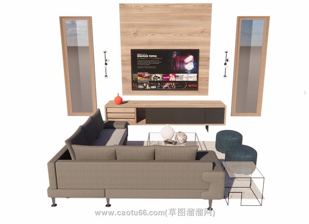 客厅沙发电视柜SU模型