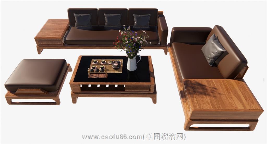 实木沙发SU模型
