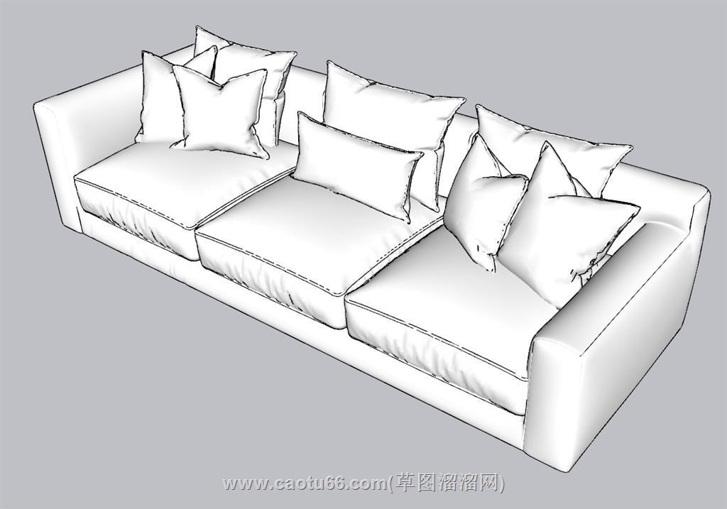 白模三人座沙发SU模型