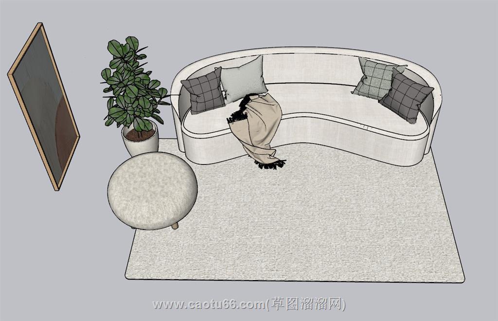 奶油风沙发SU模型