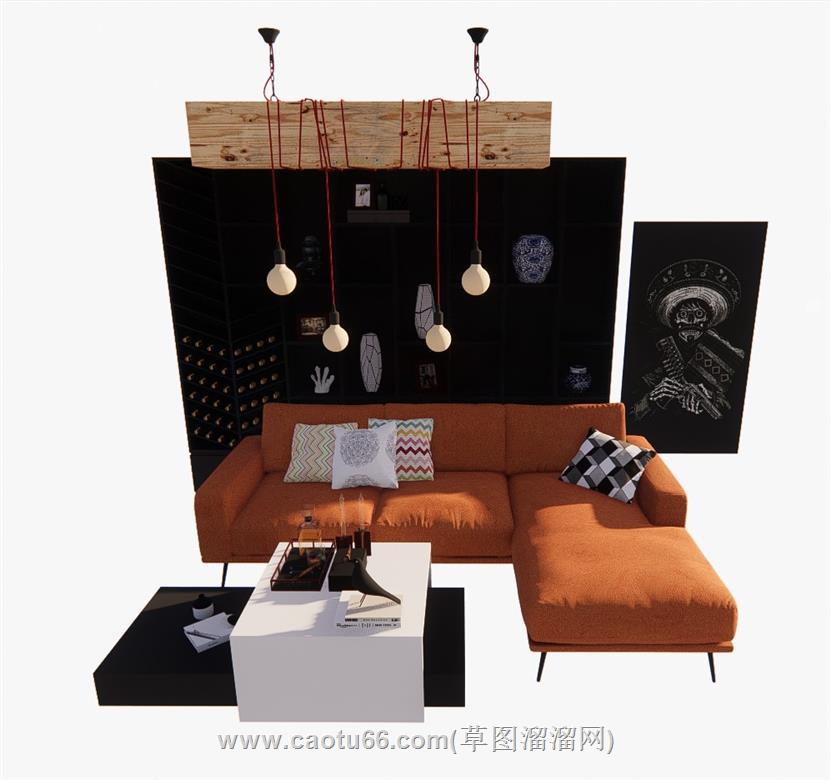 L形沙发茶几SU模型