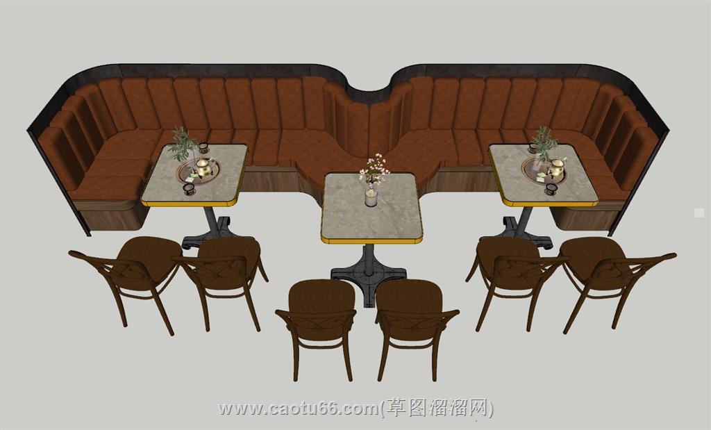 卡座沙发咖啡桌SU模型