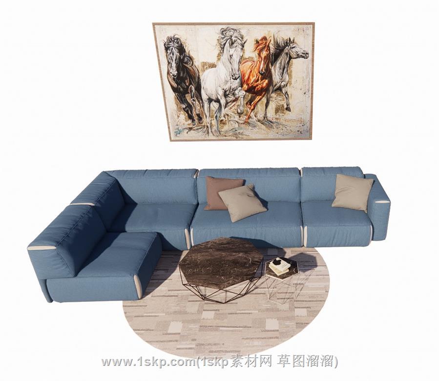 L形沙发茶几SU模型