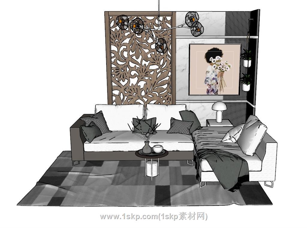 su沙发背景墙模型SU模型