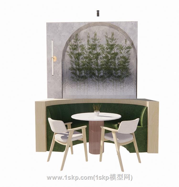 半弧形卡座沙发SU模型
