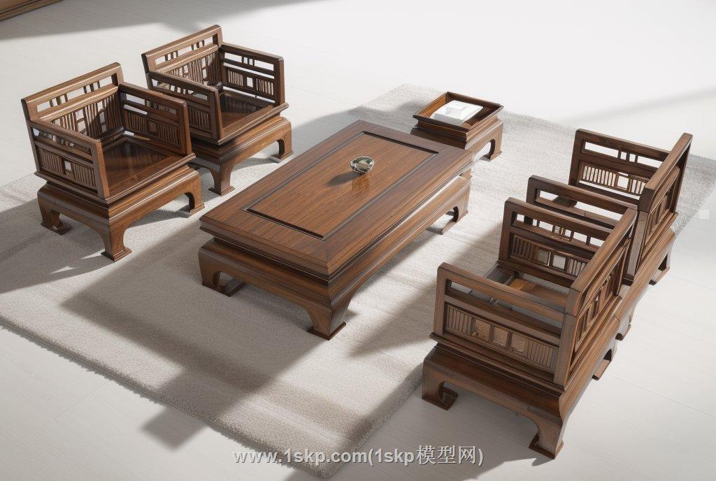 中式实木沙发SU模型