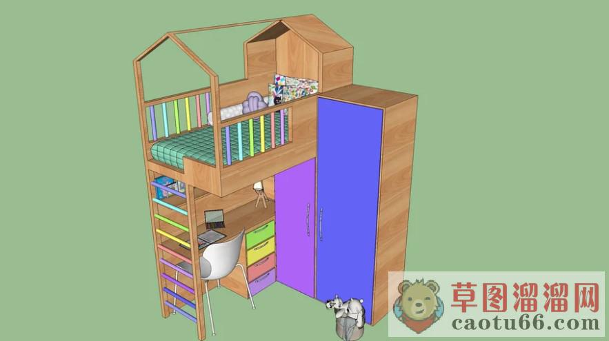 儿童床衣柜高低铺SU模型