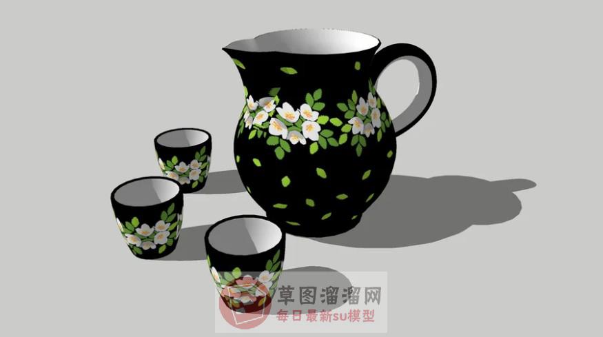 菊花茶茶壶茶杯SU模型