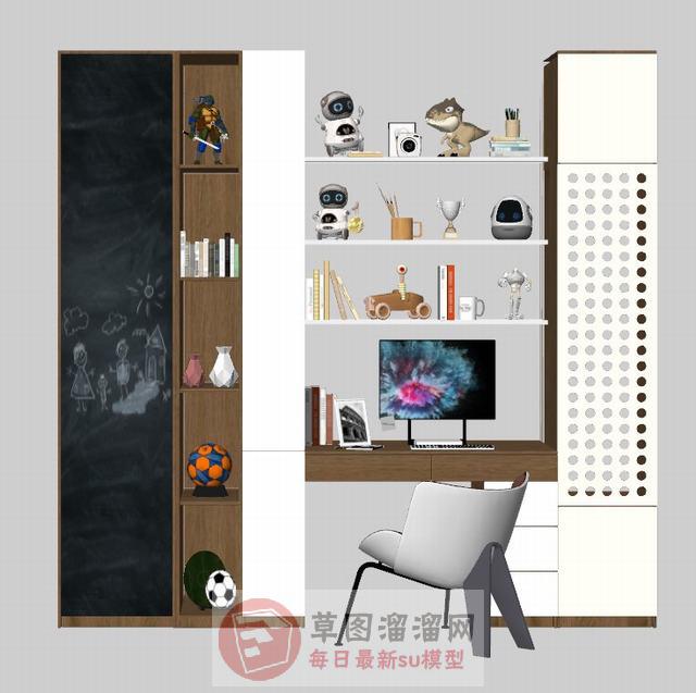 儿童房书柜摆件SU模型
