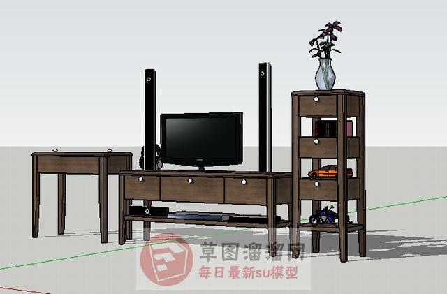 中式电视柜音响SU模型